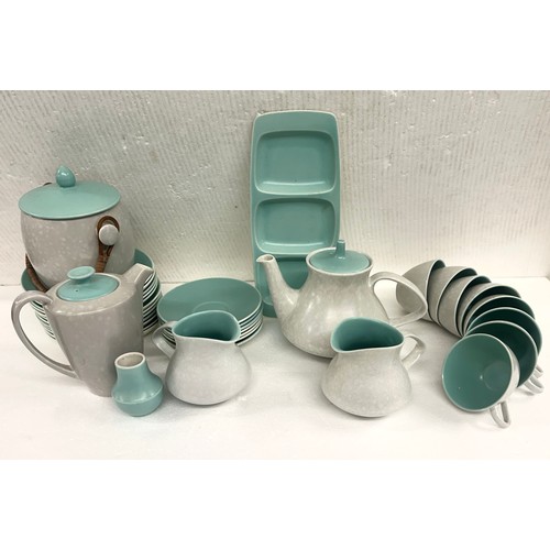 2250 - A Poole Pottery two tone grey and cream tea set to include cups/sauces, a teapot, plates and an ice ... 