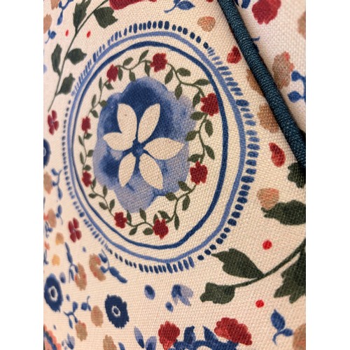 3085 - A white festival flower patterned fabric king size loft bed and a doubled sided king size mattress