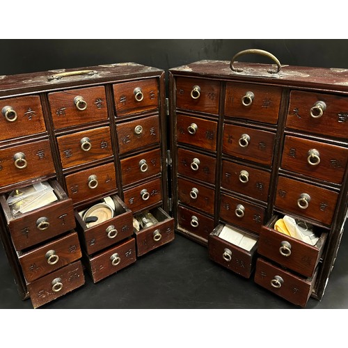 2247 - A Korean travelling apothecary chest, with drawers containing haberdashery items, 35cm h