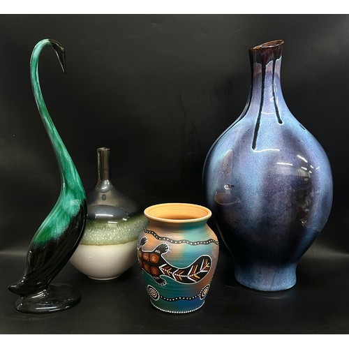 2254 - Two glazed ceramic vases including Sia, an Australian vase and a ceramic glazed bird figure