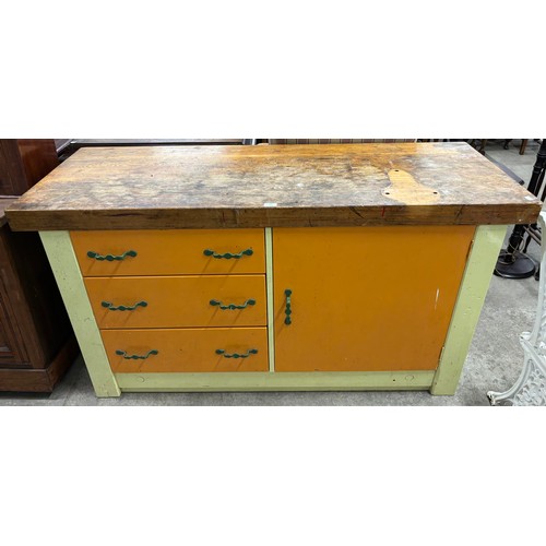 172 - A mid 20th Century painted and pine topped kitchen cabinet
