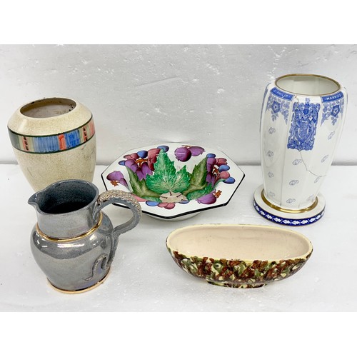 2285 - Five assorted pottery items including Burleigh ware, (Minton vase a/f)