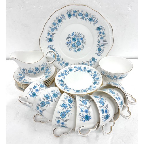 2287 - A bone china Colclough tea set with blue floral design  *Not available for packing and posting*