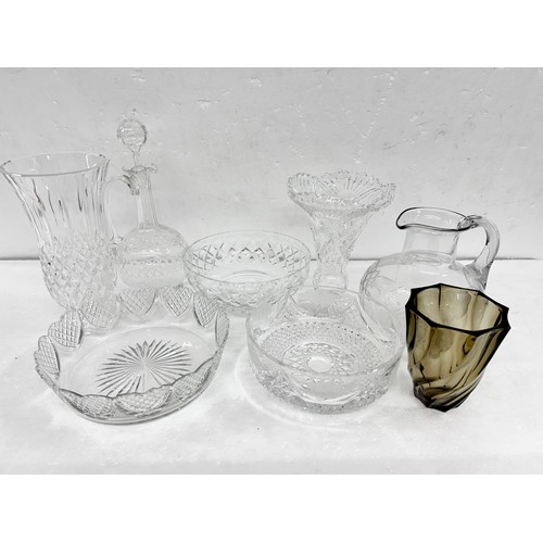 2288 - Two boxes of glassware to include crystal, cut glass and other glasses, vases, decanter, tumblers, w... 