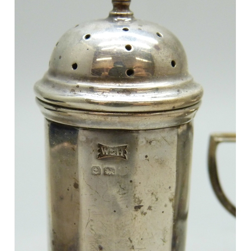 7008 - A Walker & Hall silver cruet set, Birmingham, different date letters, one worn entirely, 86g total w... 