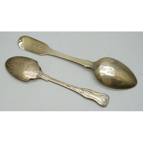 7026 - Two silver spoons including a George IV example, London, 1823, 76g total
