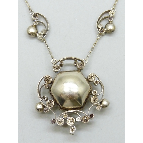 7045 - A 19th century Arts & Crafts white metal, pearl and possibly citrine or spinel (testing within this ... 