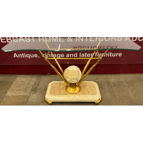 121 - An Italian style marble, gilt painted and glass topped console table