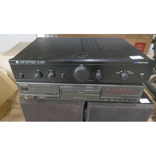 5009 - A Cambridge Audio A4 integrated amp, a Technics SL-PG490 compact disc player and a pair of Mordaunt-... 