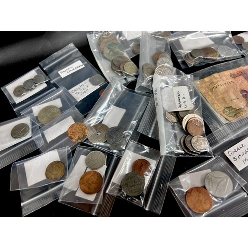 2270 - A collection of coins, 20th century coins, foreign and English including three silver 3d