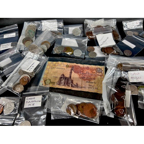 2270 - A collection of coins, 20th century coins, foreign and English including three silver 3d