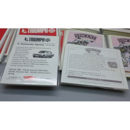 2189 - Forty Golden Era card sets - 20 Triumph Saloon cars of the 1960s/70s and 20 Vincent Motorcycles