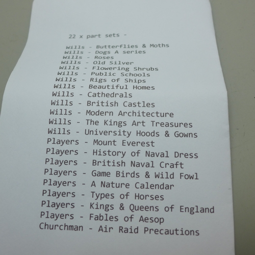 2201 - Twenty-two large cigarette card part sets including Will's, Player's and Churchman - all different