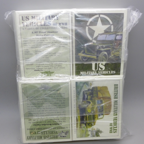 2206 - 38 Golden Era Car card sets - 18 British Military Vehicles of World War II and 20 American/US Milita... 