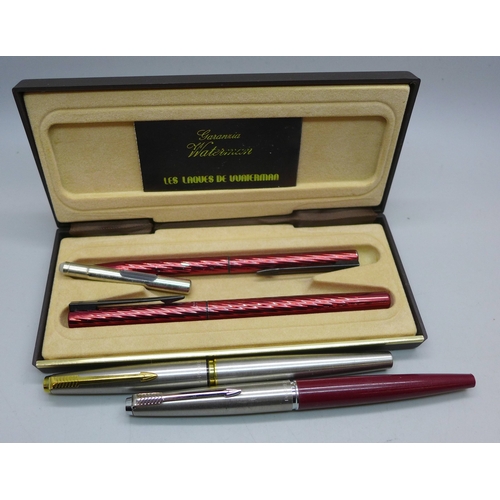 2232 - Two Parker pens and a Waterman pen set