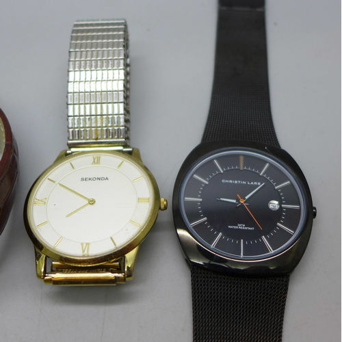 2235 - Five gentleman's wristwatches including Christian Lars, Sekonda, etc.