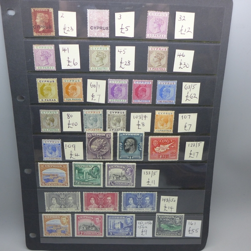 2241 - Stamps; a stocksheet of mint Cyprus stamps