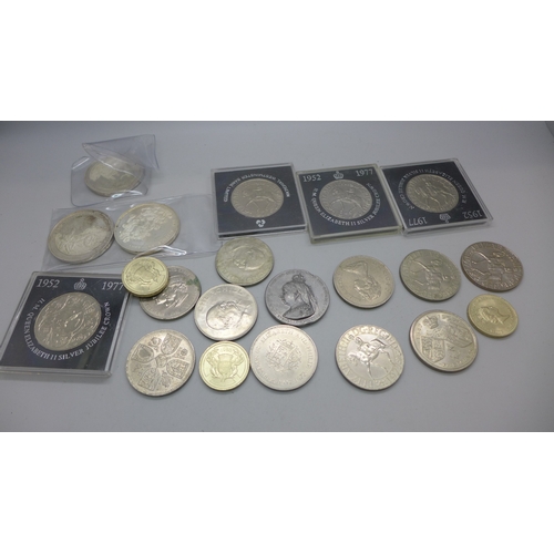 2242 - A collection of commemorative crowns, Churchill, 1977, etc., £5 coin, £2 coins