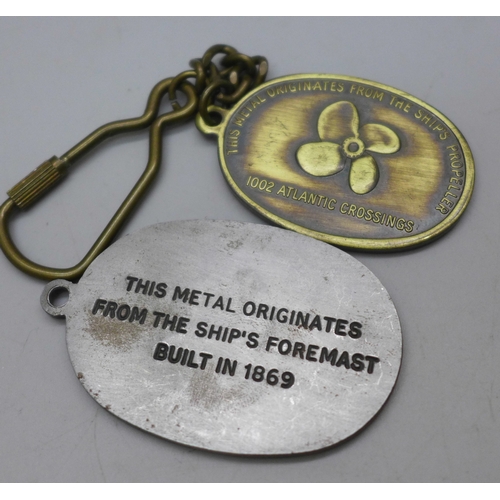 2244 - Two ship token souvenirs, The Clipper Ship Cutty Sark and RMS Queen Mary