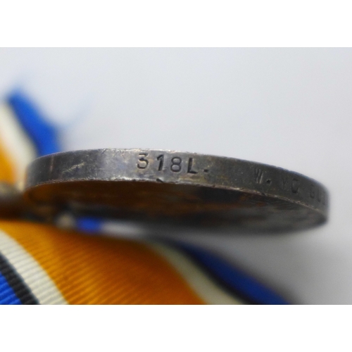2252 - A WWI British War Medal to 318L W. Mcguire L.S. Royal Navy Reserve