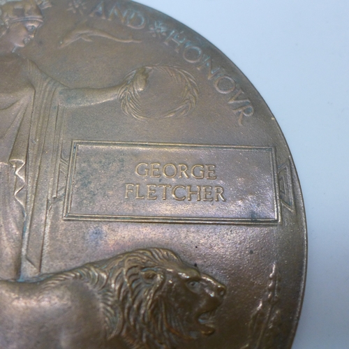 2256 - A World War I bronze memorial plaque, George Fletcher