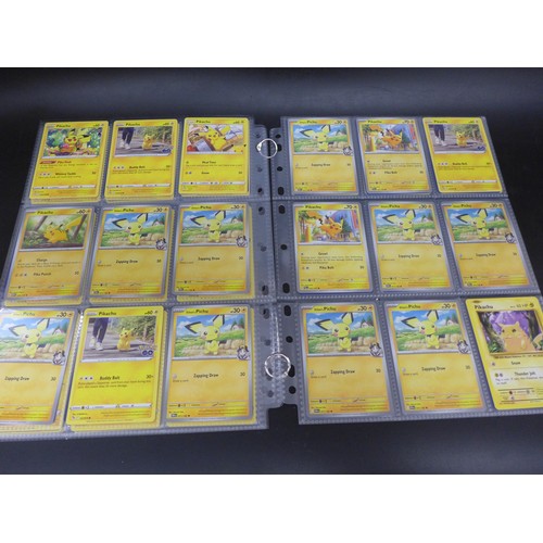 2225 - A large collection of 108 all Pikachu Pokemon cards including holographic, reverse holos, etc.