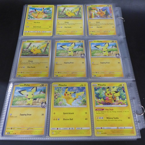 2225 - A large collection of 108 all Pikachu Pokemon cards including holographic, reverse holos, etc.
