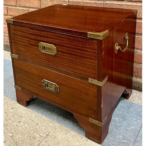108 - A small campaign style mahogany and brass mounted two drawer chest