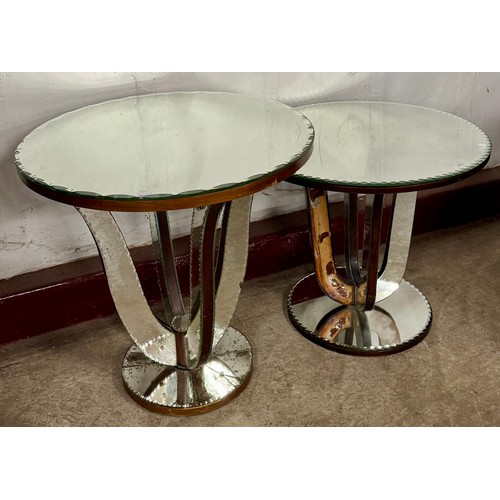 112 - A pair of similar Venetian style circular mirrored occasional tables