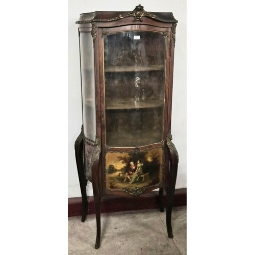 114 - A French Louis XV style mahogany and gilt metal mounted Vernis Martin serpentine vitrine