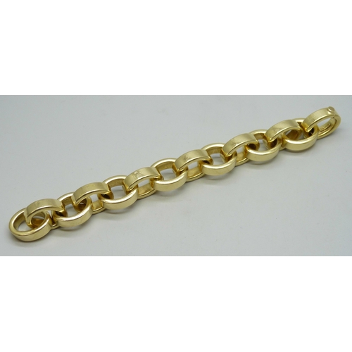 7012 - A large Italian 18ct gold belcher chain bracelet, with import marks, dents to some links, 81g, 22cm,...