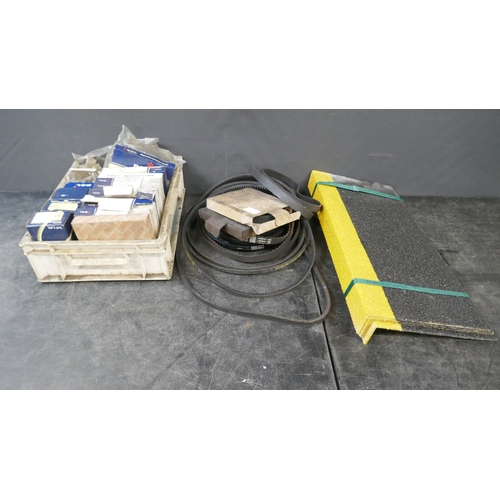 5013 - A quantity of assorted items including gripped step treads, assorted drive belts and assorted bearin... 