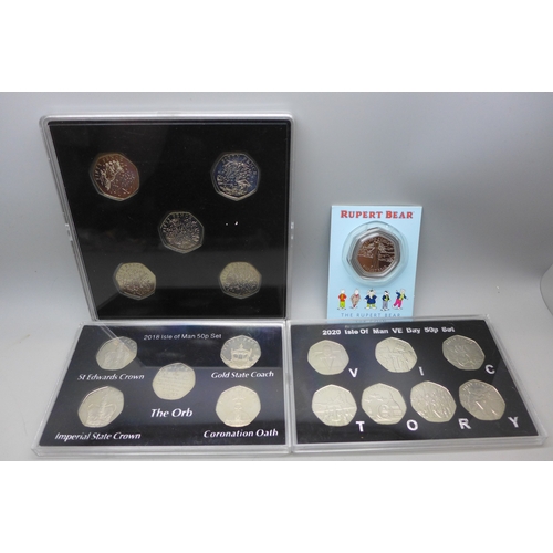 7166 - Coins - a collection of brilliant uncirculated limited edition 50 pence coin sets, including a 2020 ... 