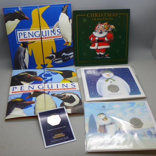 7167 - Coins - a collection of brilliant uncirculated limited edition 50ps 2019/20 Snowman, 2020 Penguin fo... 