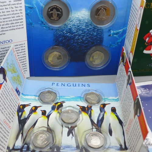 7167 - Coins - a collection of brilliant uncirculated limited edition 50ps 2019/20 Snowman, 2020 Penguin fo... 