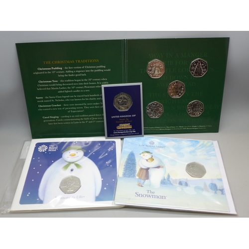 7167 - Coins - a collection of brilliant uncirculated limited edition 50ps 2019/20 Snowman, 2020 Penguin fo... 