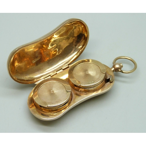 7122 - A 9ct gold double sovereign case with personalised engraving, 26g, 7.3cm including loop