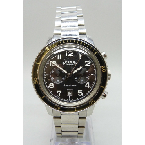 7151 - A Rotary Ocean Avenger chronograph wristwatch with black dial and date aperture, 45mm including crow... 
