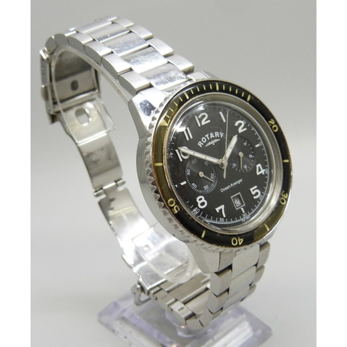 7151 - A Rotary Ocean Avenger chronograph wristwatch with black dial and date aperture, 45mm including crow... 