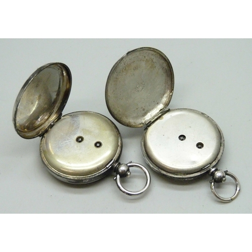 7153 - Two silver fob watches - .800 and fine silver, both a/f, 87g total