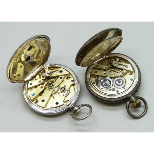 7157 - Two .935 silver fob watches, 74g total