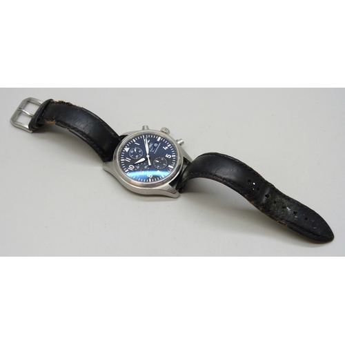 7161 - IWC, Schaffhausen, a Pilot black dial chronograph wristwatch with day/date aperture, with guarantee ... 