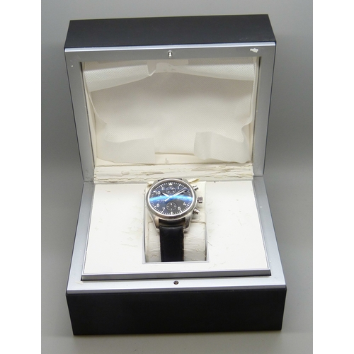 7161 - IWC, Schaffhausen, a Pilot black dial chronograph wristwatch with day/date aperture, with guarantee ... 