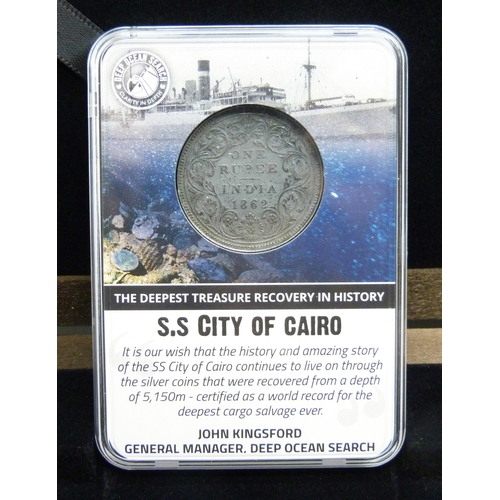 7170 - Coins - Deep Ocean Search, an S.S. City of Cairo Indian silver rupee set - 1862, 1907 and 1919 silve... 