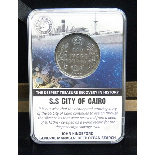 7170 - Coins - Deep Ocean Search, an S.S. City of Cairo Indian silver rupee set - 1862, 1907 and 1919 silve... 