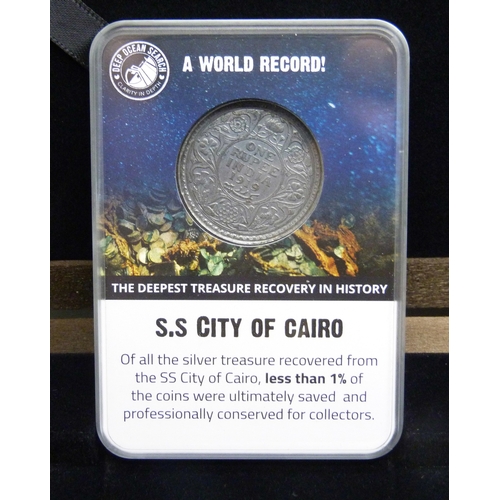 7170 - Coins - Deep Ocean Search, an S.S. City of Cairo Indian silver rupee set - 1862, 1907 and 1919 silve... 