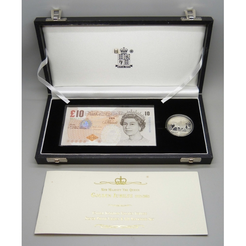 7173 - Coins - The Royal Mint, a Golden Jubilee silver proof crown and £10 note set, limited edition (500),... 