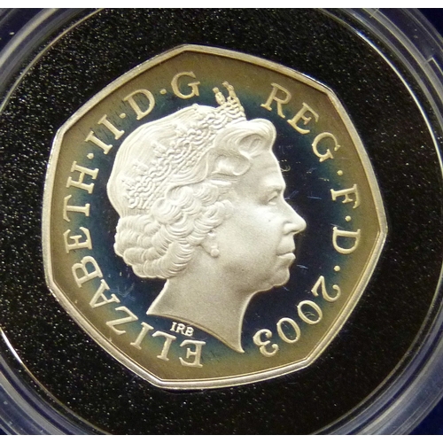 7174 - Coins - The Royal Mint, a 2003 silver proof piedfort three coin collection, cased and with certifica... 