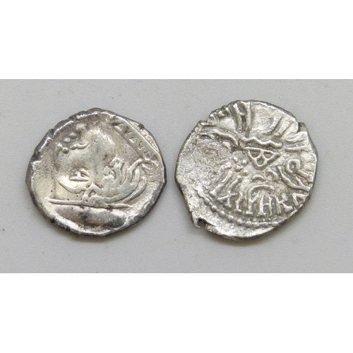 7176 - Coins - two ancient Indian Kshatrapa Dynasty silver coins, 2.2g and 2.4g, 50AD-450AD