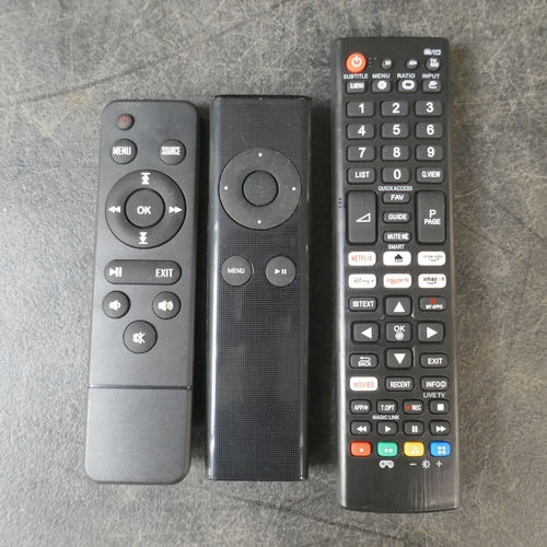 5049 - Approximately 80 Universal TV remotes and a black plastic storage crate